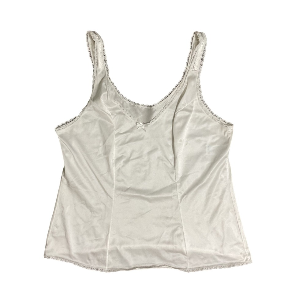 Vintage 90s Vanity Fair Nylon White Lace Trim Camisole Tank Top Size 34 Romantic
